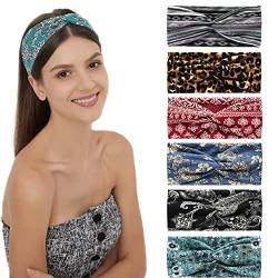 6Stück Bandana Stirnbänder für Frauen breite wellige Kopftuch Boho Kopftücher Wraps Turban Stoff elastische Stirnband Yoga Haarbänder Sport Laufen Kopftücher (RetroLeopard) von HUANMAYE