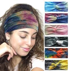 6Stück Bandana Stirnbänder für Frauen breite wellige Kopftuch Boho Kopftücher Wraps Turban Stoff elastische Stirnband Yoga Haarbänder Sport Laufen Kopftücher (Splicing) von HUANMAYE