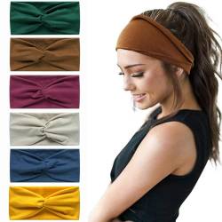6Stück Bandana Stirnbänder für Frauen breite wellige Kopftuch Boho Kopftücher Wraps Turban Stoff elastische Stirnband Yoga Haarbänder Sport Laufen Kopftücher (green13DE) von HUANMAYE