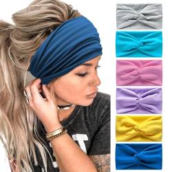6Stück Bandana Stirnbänder für Frauen breite wellige Kopftuch Boho Kopftücher Wraps Turban Stoff elastische Stirnband Yoga Haarbänder Sport Laufen Kopftücher (grey13DE) von HUANMAYE