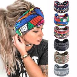6Stück Stirnbänder für Frauen Breite verknotete Turban Bandana Boho Kopftücher Wraps Yoga Haarbänder Stoff elastische Stirnband Sport Laufen Kopftücher (Africa hairband) von HUANMAYE