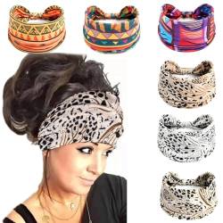 6Stück Stirnbänder für Frauen Breite verknotete Turban Bandana Boho Kopftücher Wraps Yoga Haarbänder Stoff elastische Stirnband Sport Laufen Kopftücher (Africa headband) von HUANMAYE