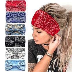 6Stück Stirnbänder für Frauen Breite verknotete Turban Bandana Boho Kopftücher Wraps Yoga Haarbänder Stoff elastische Stirnband Sport Laufen Kopftücher (CashewWhite) von HUANMAYE