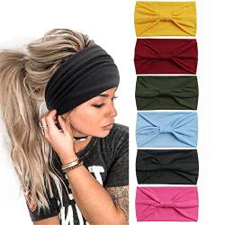 6Stück Stirnbänder für Frauen Breite verknotete Turban Bandana Boho Kopftücher Wraps Yoga Haarbänder Stoff elastische Stirnband Sport Laufen Kopftücher (PlainBlack) von HUANMAYE
