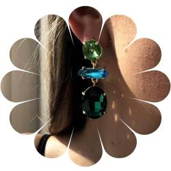 Damen Diamant Ohrringe Boho Smaragd Ohrringe Clip auf Ohrringe Kristall Ohrringe Ohrstecker Sommer Strand Schmuck Geschenk für Frauen Mädchen (GemstonesDE) von HUANMAYE