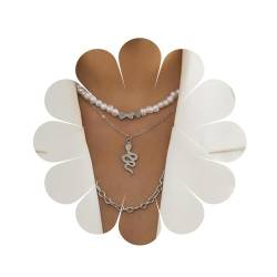 HUANMAYE Layered Halskette Silber Bohemian Perle Choker Schlange Anhänger Handmade Halsketten Verstellbare Halskette Kreuz Kette Frauen Schmuck Sets von HUANMAYE