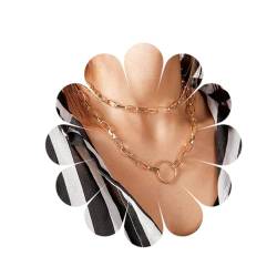 HUANMAYE Mehrschichtige Bohemia-Schlüsselbein-Choker-Halskette mit Ringanhänger, klobige Goldhalskette, Unendlichkeits-Halskette, Damenkette, Schmuck für Frauen und Mädchen (DiamondRingDD4) von HUANMAYE