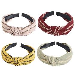 Stirnbänder für Frauen Erwachsene Frauen Boho Wide Knot Turban Stoff Haarband No Slip elastische Haare Hoops Mode Haarschmuck für Frauen und Mädchen 4Pcs (StripedDE) von HUANMAYE