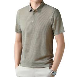 Kurzarm-T-Shirt aus Mesh-Eisseide für Herren, schnell trocknendes, atmungsaktives Freizeit-Poloshirt, sommerliches, klassisches, modisches, lässiges Business-Anti-Falten-T-Shirt (Khaki,4XL) von HUANZHI