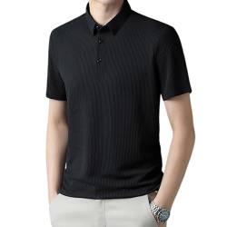 Kurzarm-T-Shirt aus Mesh-Eisseide für Herren, schnell trocknendes, atmungsaktives Freizeit-Poloshirt, sommerliches, klassisches, modisches, lässiges Business-Anti-Falten-T-Shirt (Schwarz,3XL) von HUANZHI