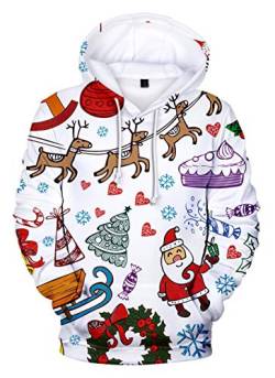 HUASON Kreativer Weihnachts Pullover Weihnachtsmann 3D Hoodie Lustiger Bequemes Langarm Sweatshirt für Herren und Damen(4XL) von HUASON