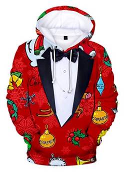 HUASON Kreativer Weihnachts Pullover Weihnachtsmann 3D Hoodie Lustiger Bequemes Langarm Sweatshirt für Herren und Damen(4XL) von HUASON