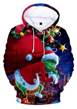 HUASON Kreativer Weihnachts Pullover Weihnachtsmann 3D Hoodie Lustiger Bequemes Langarm Sweatshirt für Herren und Damen(S) von HUASON