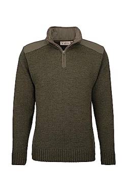 HUBERTUS Jagdpullover Troyer Strickpullover Herren Grün mit Ellenbogen Patches und Schulterbesätzen, 100% Merinowolle (as3, Numeric, Numeric_48, Regular, Regular) von HUBERTUS