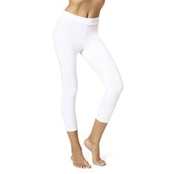 HUE Damen Capri-Leggings mit breitem Bund, verdunkelnd, Baumwolle, Verschiedene Strumpfwaren, Weiss/opulenter Garten, M von HUE