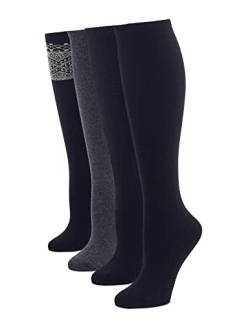 HUE Damen Kniestrümpfe mit flachem Strick Lässige Socken, Schwarze Kombo, Einheitsgröße (4er Pack) von HUE