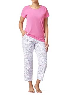 HUE Damen Kurzärmliges T-Shirt und Skimmer Pyjama-Set, Pink Lemonade-Care Script, 3X von HUE