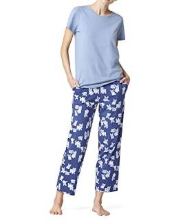 HUE Damen Kurzärmliges T-Shirt und Skimmer-Pyjama-Set Pyjamaset, Faded Denim-Puppy Eyes, M von HUE