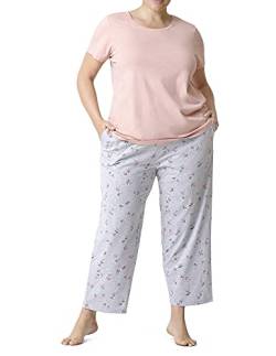 HUE Damen Kurzärmliges T-Shirt und Skimmer-Pyjama-Set Pyjamaset, Mahagoni-Rose – Bitzy Bloom, S von HUE