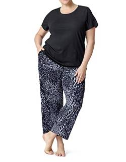 HUE Damen Kurzärmliges T-Shirt und Skimmer-Pyjama-Set Pyjamaset, Schwarz – gewellter Leopard, 2X von HUE