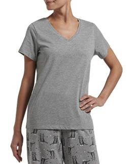 HUE Damen Kurzarm V-Ausschnitt Sleep Tee, Medium Grau meliert, Klein von HUE