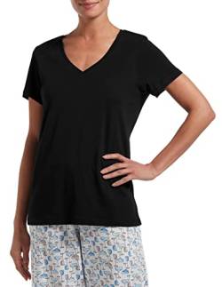 HUE Damen Kurzarm V-Ausschnitt Sleep Tee, schwarz, Groß von HUE