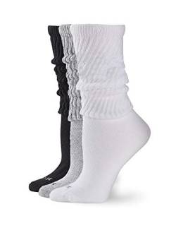 HUE Damen Slouch, 3 Paar Socken, Weiß/Light Charcoal Heather/Schwarz, Einheitsgröße von HUE