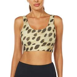 Damen Sport Bustier mit Pads Bequemen Trägern Crop Tank Top Sport BH Abnehmbaren Cups Hellbrauner Gepard L von HUGE SPORTS