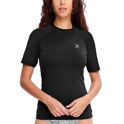 HUGE SPORTS Damen Kurzarm-Schwimmshirt Sonnenschutz Wasser T-Shirt zum Surfen Schnorcheln (Reines Schwarz,3XL) von HUGE SPORTS