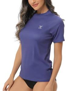 HUGE SPORTS Damen Rashguard Kurzarm Sonnenschutz Activewear T-Shirts Schnelltrocknend Sportshirt (Marineblau,3XL) von HUGE SPORTS