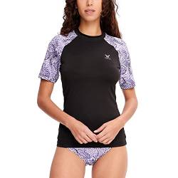 HUGE SPORTS Damen Rashguard Kurzarm Sonnenschutz Schwimmshirt Schnell Trocknend Surf Sport T-Shirt (Schwarz,L) von HUGE SPORTS