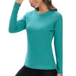 HUGE SPORTS Damen Thermoshirts Langarm Innenfleece Unterhemd Thermounterwäsche Oberteile Funktionsshirt (Grün,S) von HUGE SPORTS