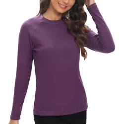 HUGE SPORTS Damen Thermoshirts Langarm Innenfleece Unterhemd Thermounterwäsche Oberteile Funktionsshirt (Violett,S) von HUGE SPORTS