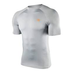 HUGE SPORTS Herren Kurzarm Rash Guard Shirt Schnelltrocknend Atmungsaktiv Sonnenschutz Sommer Sportshirt für Männer Grau XL von HUGE SPORTS