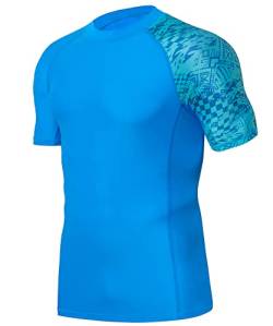 HUGE SPORTS Herren Kurzarm Splice Skins Rash Guard Shirt Schnelltrocknend Schwimmshirt Sonnenschutz Blau Digital XL von HUGE SPORTS