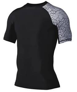 HUGE SPORTS Herren Kurzarm Splice Skins Rash Guard Shirt Schnelltrocknend Schwimmshirt Sonnenschutz Rissig S von HUGE SPORTS