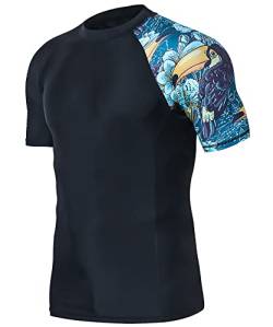 HUGE SPORTS Herren Kurzarm Splice Skins Rash Guard Shirt Schnelltrocknend Schwimmshirt Sonnenschutz Tukan XL von HUGE SPORTS