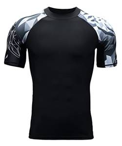 HUGE SPORTS Herren Kurzarm Splice Skins Rashguard Shirt Schwimmshirt Rash Vest für Schwimmen Surfen Bär M von HUGE SPORTS