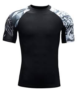 HUGE SPORTS Herren Kurzarm Splice Skins Rashguard Shirt Schwimmshirt Rash Vest für Schwimmen Surfen Jaguar L von HUGE SPORTS