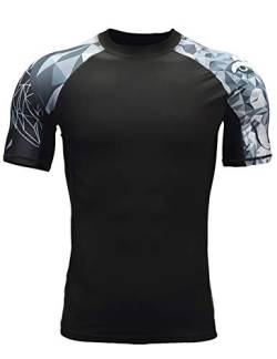 HUGE SPORTS Herren Kurzarm Splice Skins Rashguard Shirt Schwimmshirt Rash Vest für Schwimmen Surfen Wolf M von HUGE SPORTS