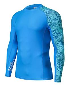 HUGE SPORTS Herren Spleiß Rashguard Langarm Rash Guard Shirt Wasser alle Outdoor Aktivitäten Surfen Schwimmen Blau Digital 2XL von HUGE SPORTS