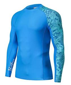 HUGE SPORTS Herren Spleiß Rashguard Langarm Rash Guard Shirt Wasser alle Outdoor Aktivitäten Surfen Schwimmen Blau Digital 3XL von HUGE SPORTS