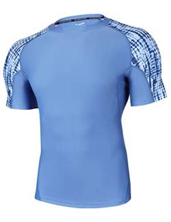 HUGE SPORTS Kurzarm Schwimmshirt Herren Splice Skins Rashguard Shirt Schnelltrocknend Sonnenschutz Blauer Fleck 2XL von HUGE SPORTS