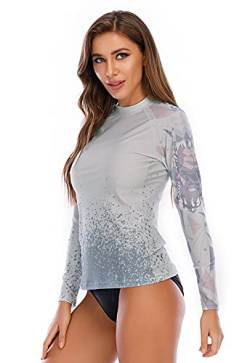 HUGE SPORTS Rash Guard für Damen Rashguard Langarm Bademode Shirts Schnell Trocknender Swimsuit (Hai, 2XL) von HUGE SPORTS