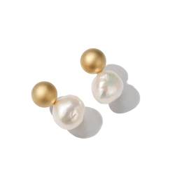 HUGE TOMATO Doppelseitige Perlenohrringe Doppelkugeln Gestüt Ohrringe 2 Perlen Modische Elegante Ohrringe für Damen, M, Silber, Perle von HUGE TOMATO