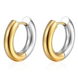 HUGE TOMATO Minimalistische zwei Ton Gold und Silber Multi-Size-Metall klobige Hoop-Ohrringe für Frauen Mädchen Geschenk 8 Größen verfügbar 10/12/14/16mm von HUGE TOMATO