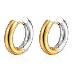 HUGE TOMATO Minimalistische zwei Ton Gold und Silber Multi-Size-Metall klobige Hoop-Ohrringe für Frauen Mädchen Geschenk 8 Größen verfügbar 10/12/14/16mm von HUGE TOMATO