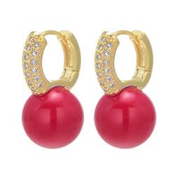 HUGE TOMATO Red Pearl Drop Ohrringe Perle Huggie Ohrringe 12mm Perle Diamant Ohrringe mit allergiefreien Pins von HUGE TOMATO