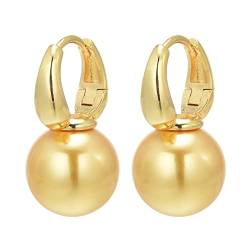 Huge Tomato Perlen Trofenohrringe, 14mm elegante groß Perlen Ohrringe für Frauen, 14k Gold plattierter Bügelverschluss, Creole, Perlenohrringe als Geschenk von HUGE TOMATO