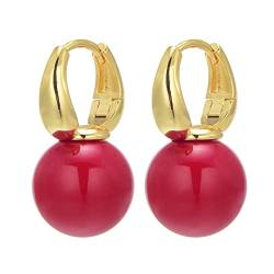 Huge Tomato Perlen Trofenohrringe, 14mm elegante groß Perlen Ohrringe für Frauen, 14k Gold plattierter Bügelverschluss, Creole, Perlenohrringe als Geschenk von HUGE TOMATO